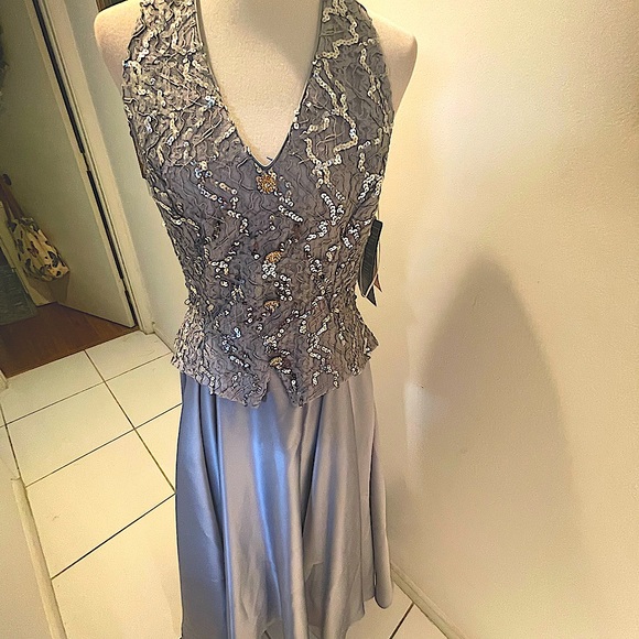 Dave & Johnny - A6132 Halter Metallic Beaded Evening Gown main image 0
